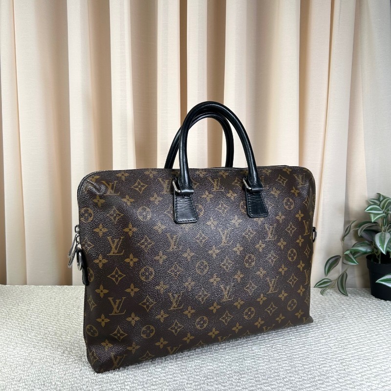 LV路易威登老花公文包 經典Monogram配色 黑色手柄 有肩帶-3