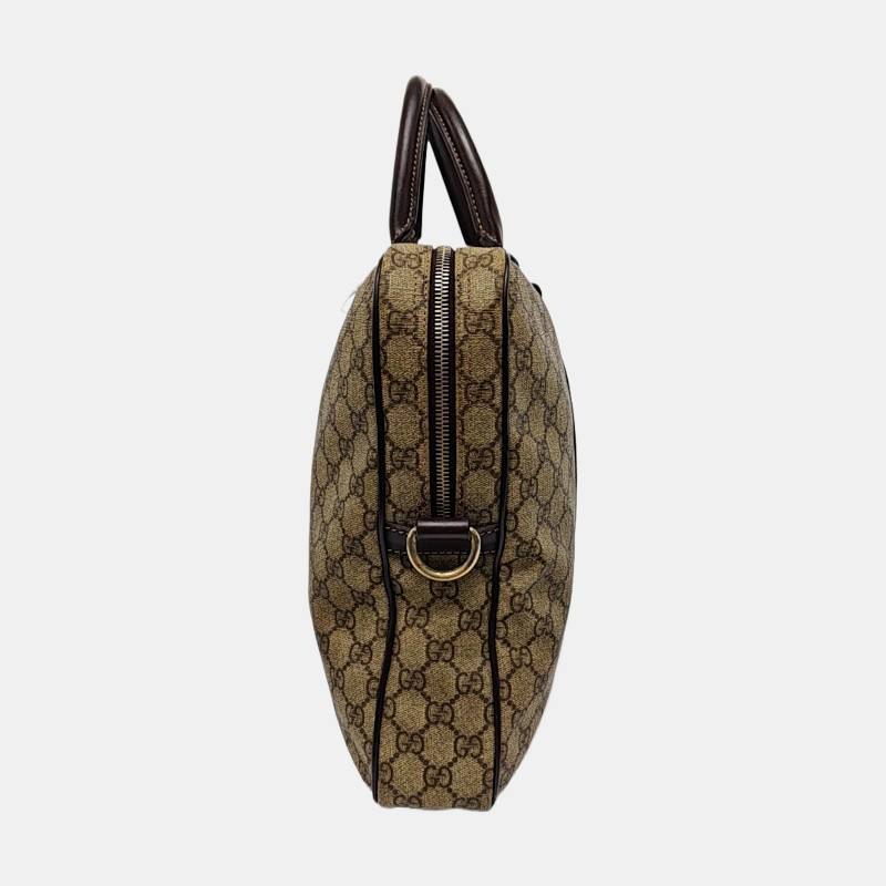 GUCCI Joy 棕色塗層帆布老花電腦公事包手提包金色五金 可拆卸肩帶-1