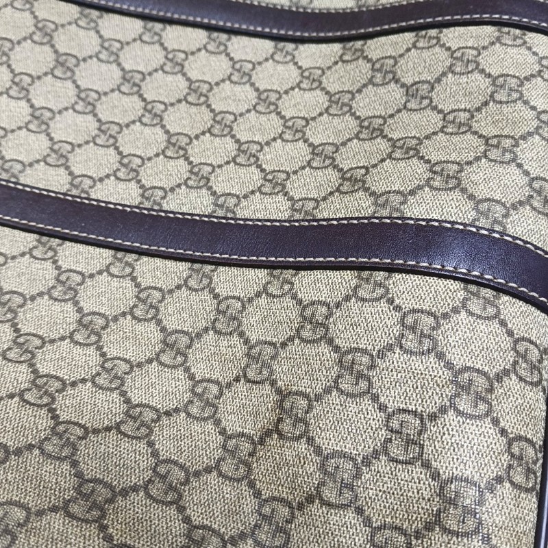 GUCCI Joy 棕色塗層帆布老花電腦公事包手提包金色五金 可拆卸肩帶-8