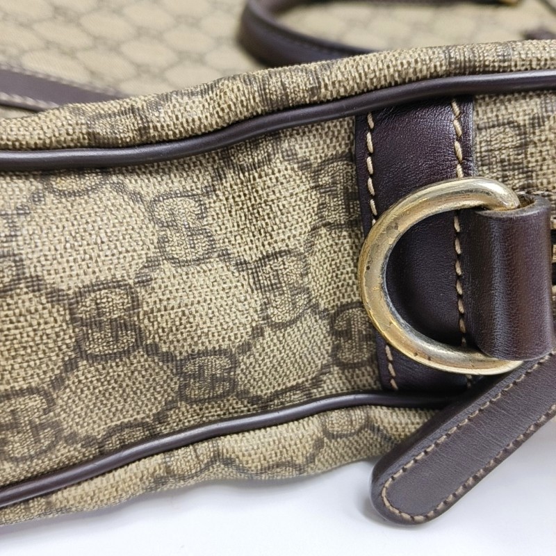 GUCCI Joy 棕色塗層帆布老花電腦公事包手提包金色五金 可拆卸肩帶-9