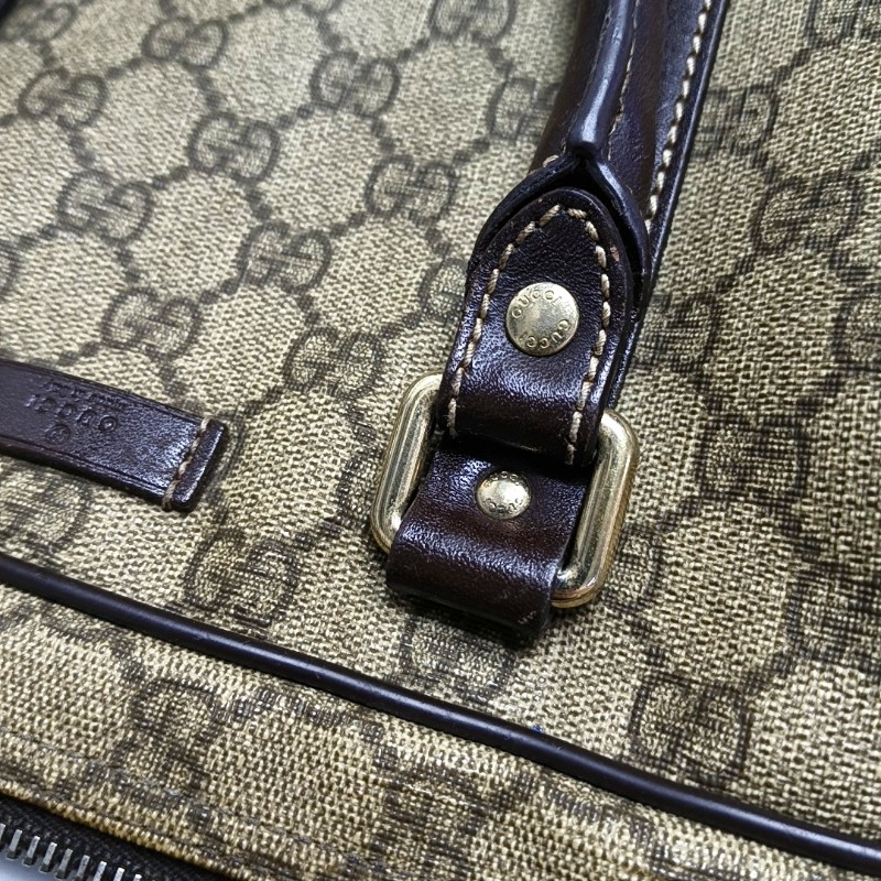 GUCCI Joy 棕色塗層帆布老花電腦公事包手提包金色五金 可拆卸肩帶-10
