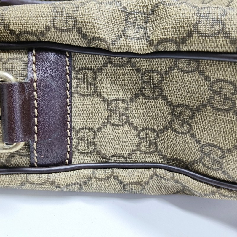 GUCCI Joy 棕色塗層帆布老花電腦公事包手提包金色五金 可拆卸肩帶-12