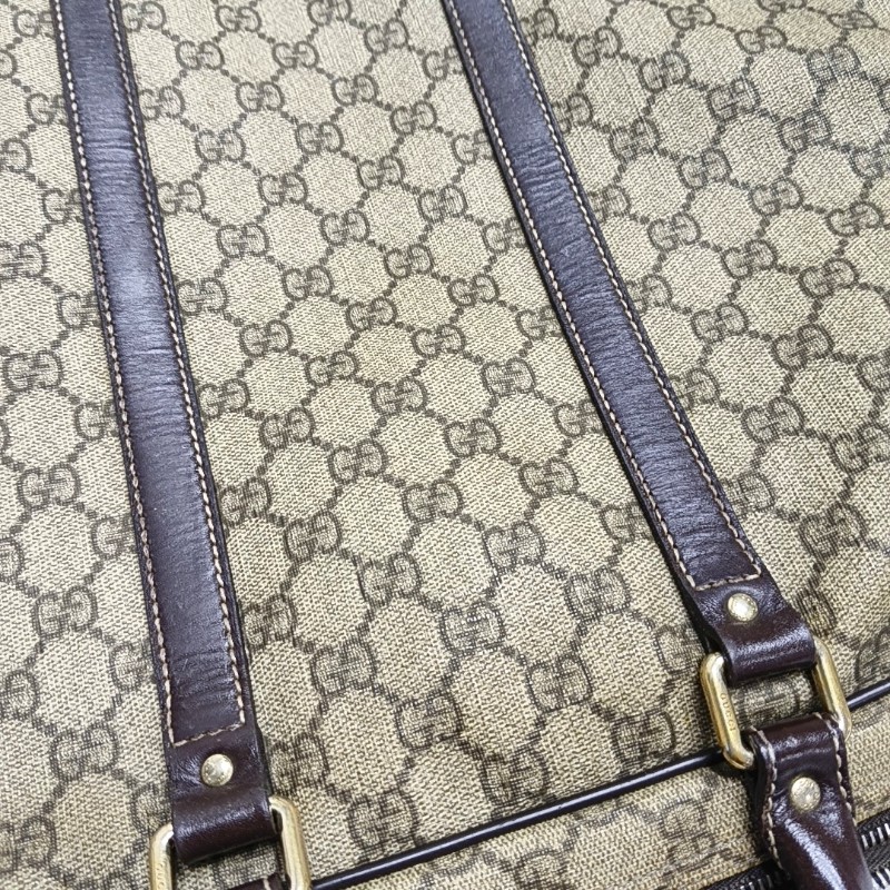 GUCCI Joy 棕色塗層帆布老花電腦公事包手提包金色五金 可拆卸肩帶-14