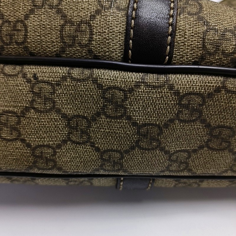 GUCCI Joy 棕色塗層帆布老花電腦公事包手提包金色五金 可拆卸肩帶-16