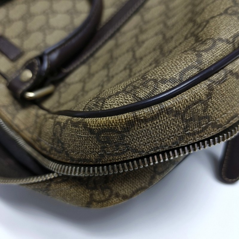 GUCCI Joy 棕色塗層帆布老花電腦公事包手提包金色五金 可拆卸肩帶-19