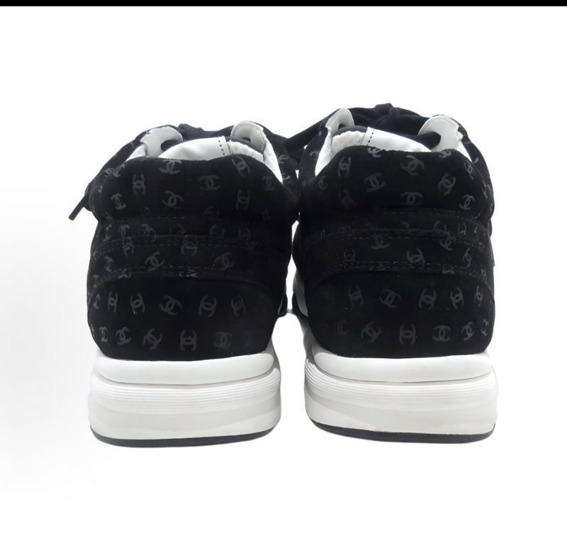 全新CHANEL香奈兒牛皮皮革印花生活休閒鞋 黑色 38碼-1