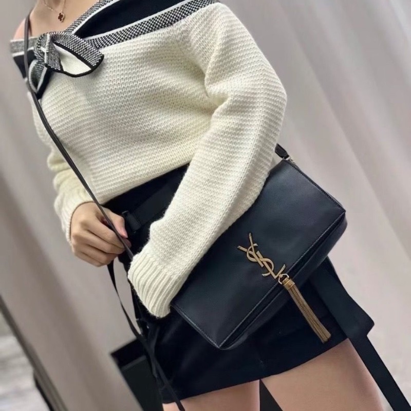 Ysl流蘇kate肩背斜背包黑色 金扣 26*14*5 98新配件塵袋-0