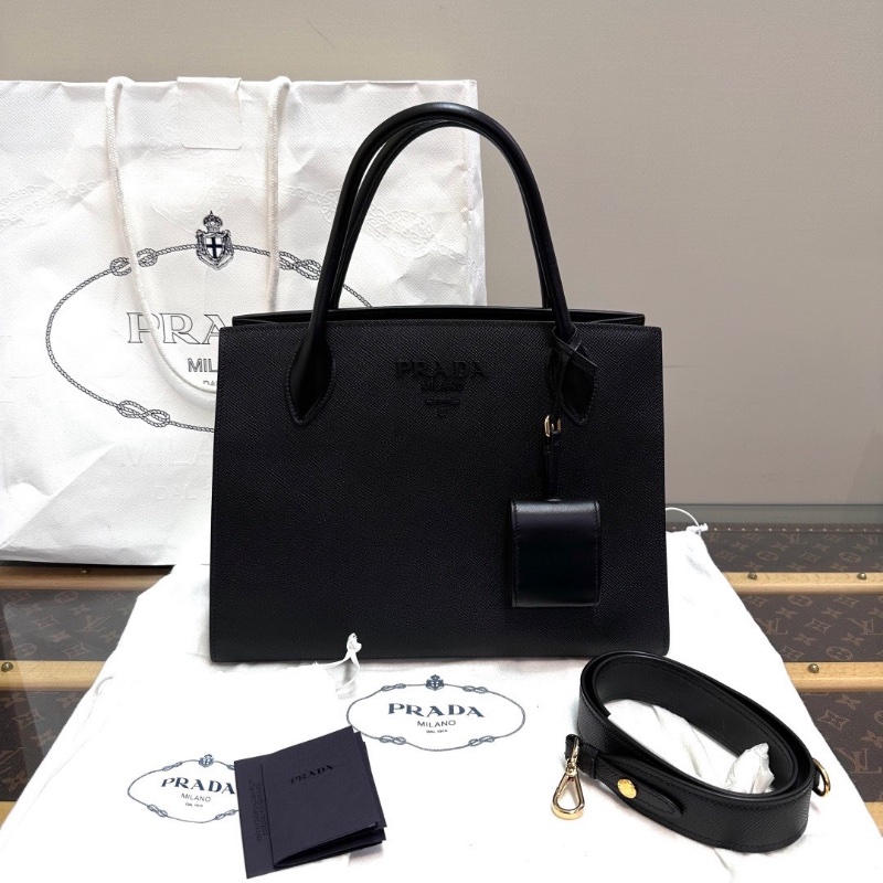 PRADA 黑色monochrome 皮革手提肩背包33*25*15 全新閒置配件塵袋保卡-1