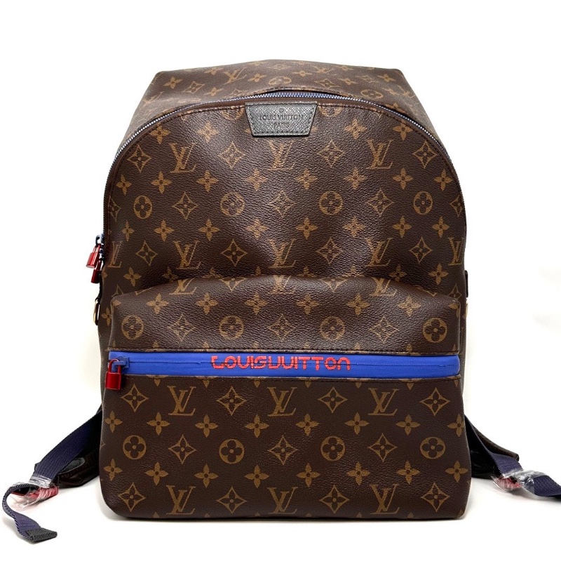 LV 18SS限量秀款Apollo老花字母藍條後背包30*32*16 98新配件塵袋-1