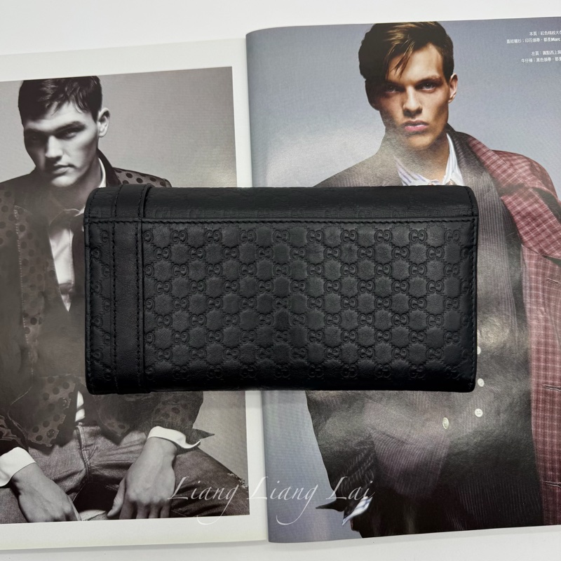 GUCCI 古馳Microguccissima 皮帶扣黑色長夾-1