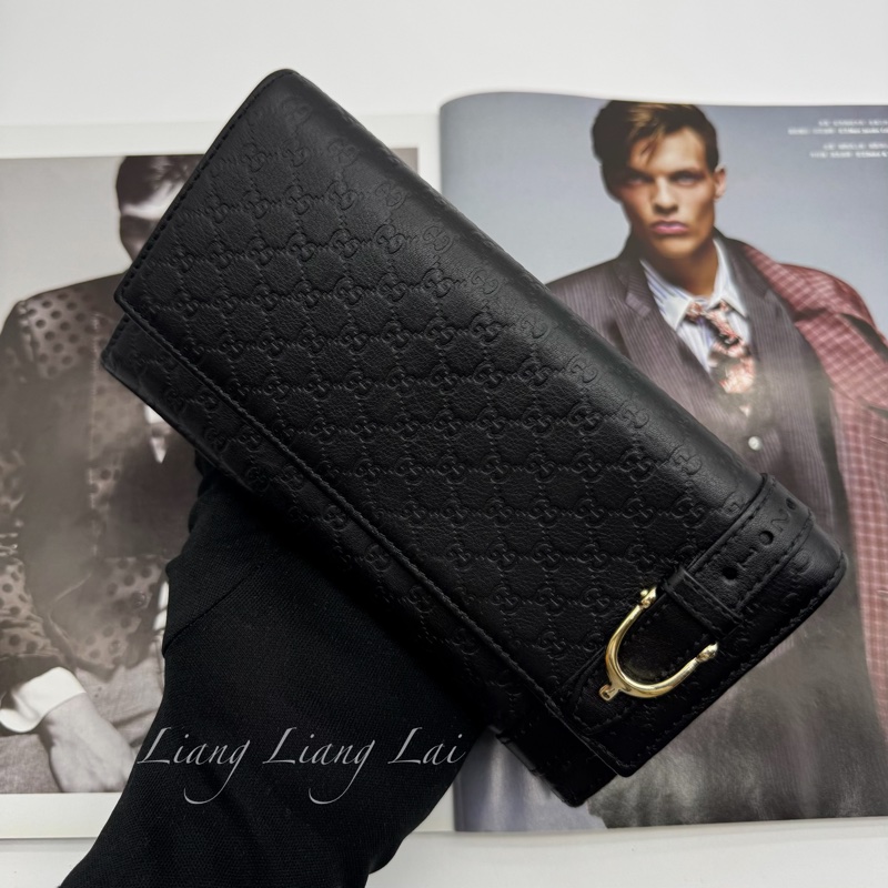 GUCCI 古馳Microguccissima 皮帶扣黑色長夾-16