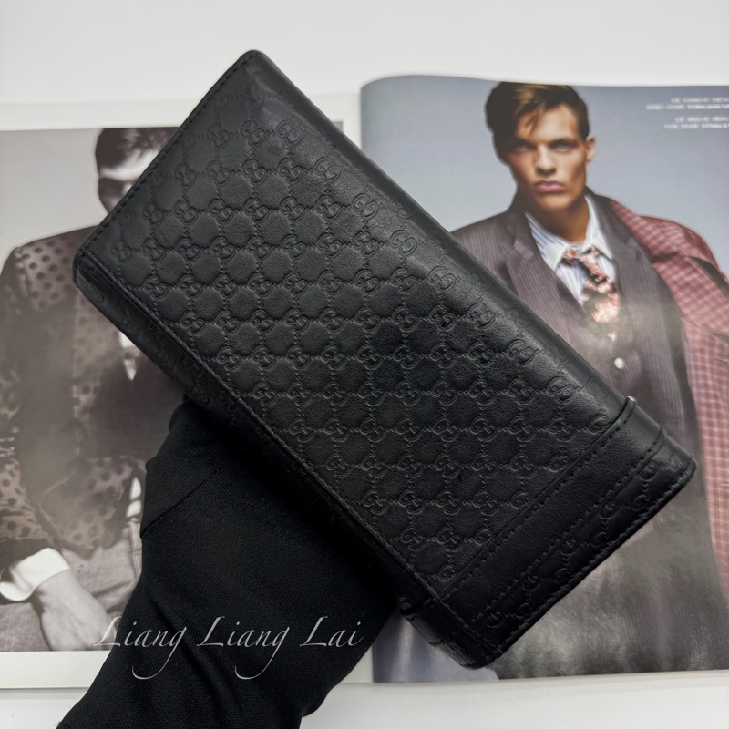 GUCCI 古馳Microguccissima 皮帶扣黑色長夾-17