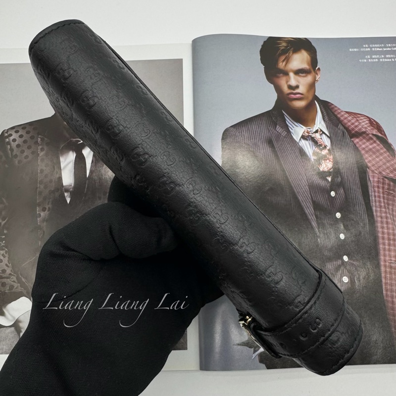 GUCCI 古馳Microguccissima 皮帶扣黑色長夾-18