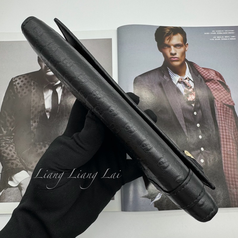 GUCCI 古馳Microguccissima 皮帶扣黑色長夾-19