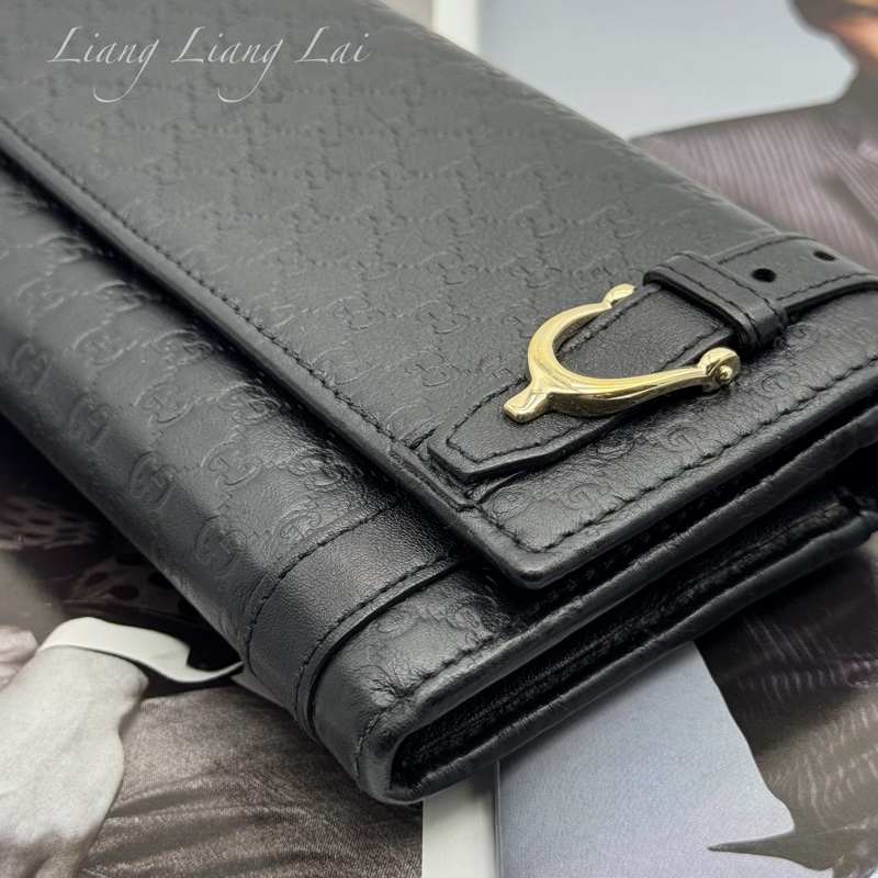 GUCCI 古馳Microguccissima 皮帶扣黑色長夾-20