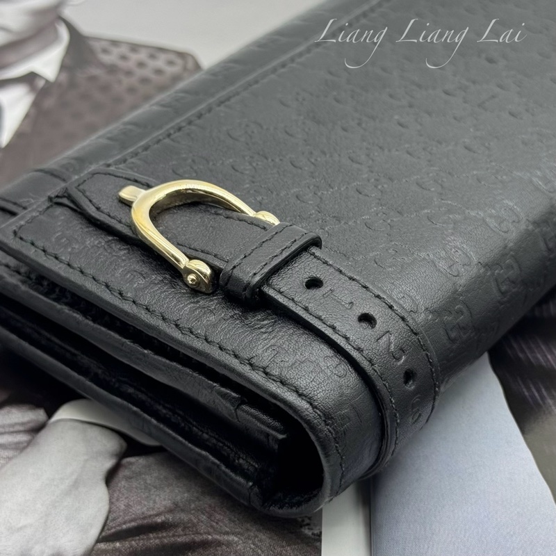 GUCCI 古馳Microguccissima 皮帶扣黑色長夾-21