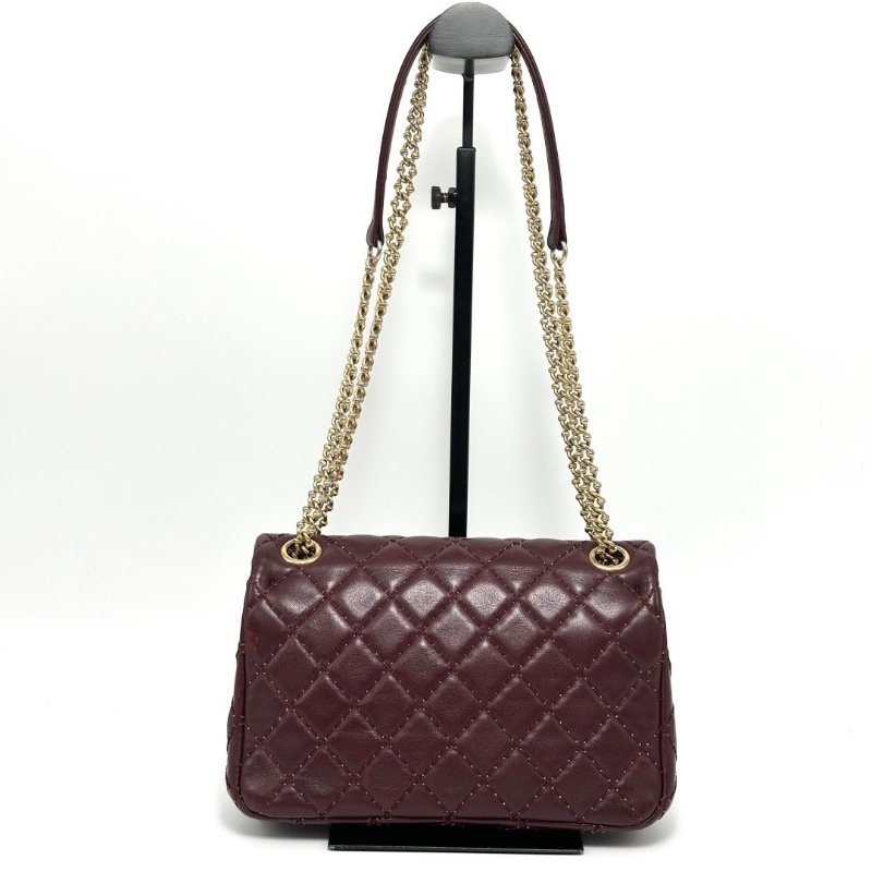 CHANEL酒紅色金扣CF 大mini手提肩背斜背包20*12*6.5 98新配件塵袋保卡-6