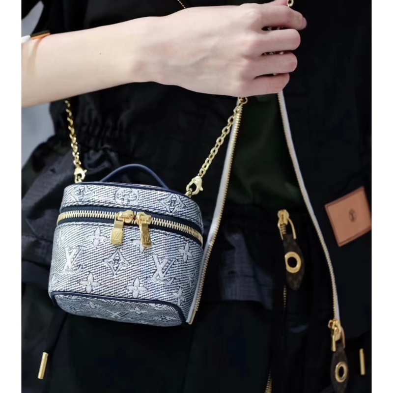 LV Microvanity 藍白 老花肩背斜背鏈條包芯片款11*10*7.5 全新閒置配件盒子塵袋鏡子-0