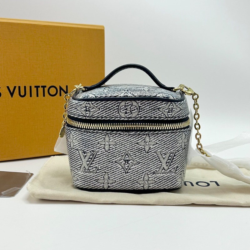 LV Microvanity 藍白 老花肩背斜背鏈條包芯片款11*10*7.5 全新閒置配件盒子塵袋鏡子-1