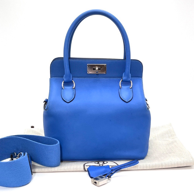 HERMES松石藍銀扣牛奶盒子toolbox20手提肩背包20*23*15 98新配件塵袋鎖鑰匙-1