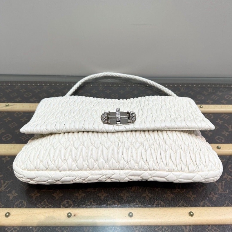 MIUMIU 白色銀扣鑽扣手提腋下鏈條包33*20*3 98新配件塵袋-5