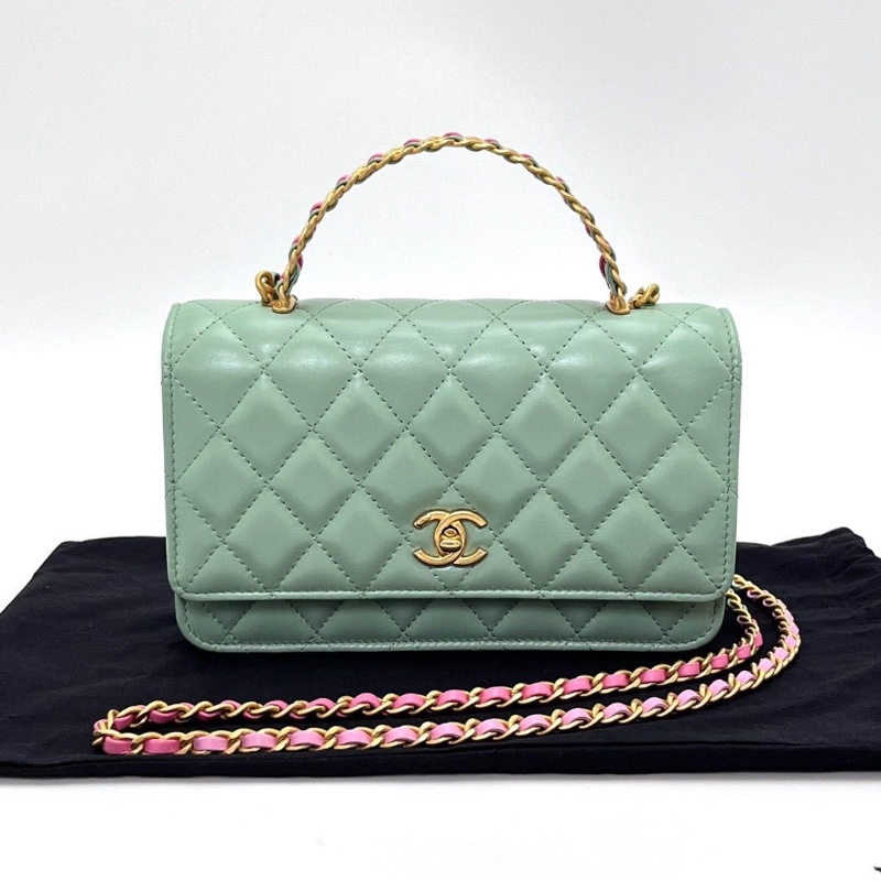 CHANEL236P薄荷綠 彩虹手柄手提肩背斜背包19*12*4 99新配件塵袋-1