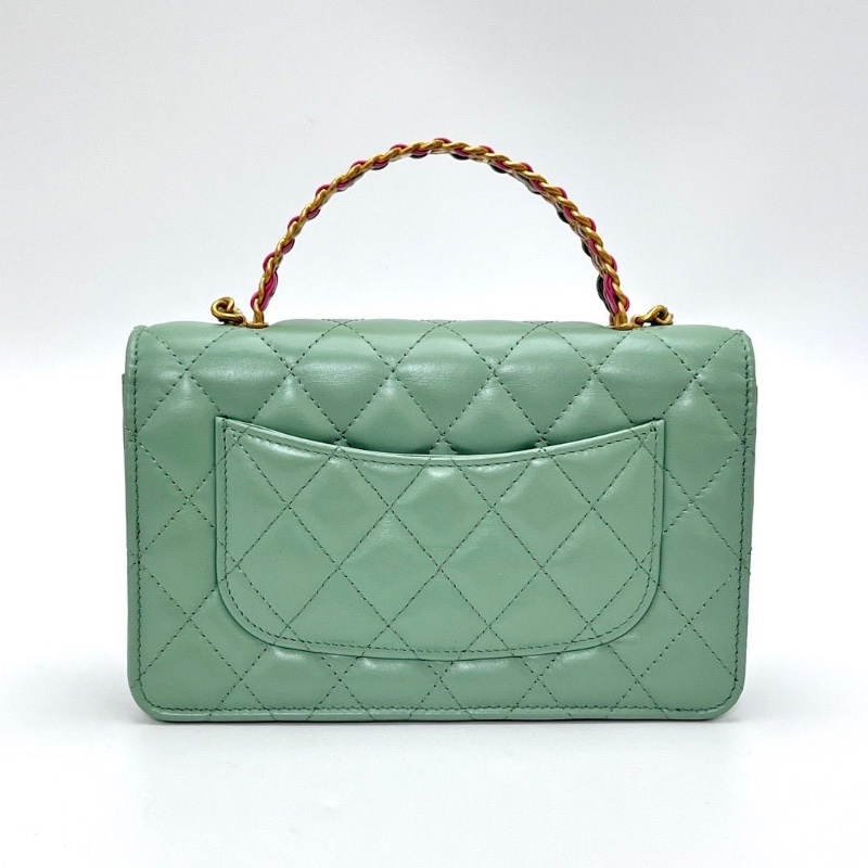CHANEL236P薄荷綠 彩虹手柄手提肩背斜背包19*12*4 99新配件塵袋-4