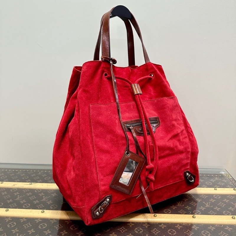 BALENCIAGA 紅棕拼色 麂皮手提托特包33*39*20 98新配件塵袋-5