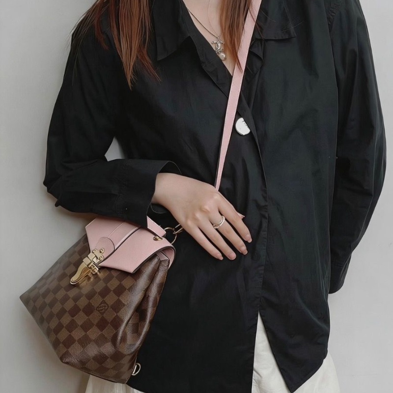 LV Clapton後背包 棕棋盤格拼粉色 金扣20*21*11 98新配件塵袋-0