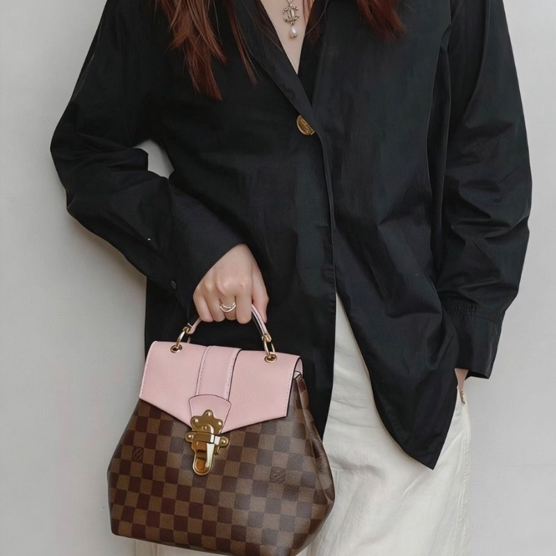 LV Clapton後背包 棕棋盤格拼粉色 金扣20*21*11 98新配件塵袋-1