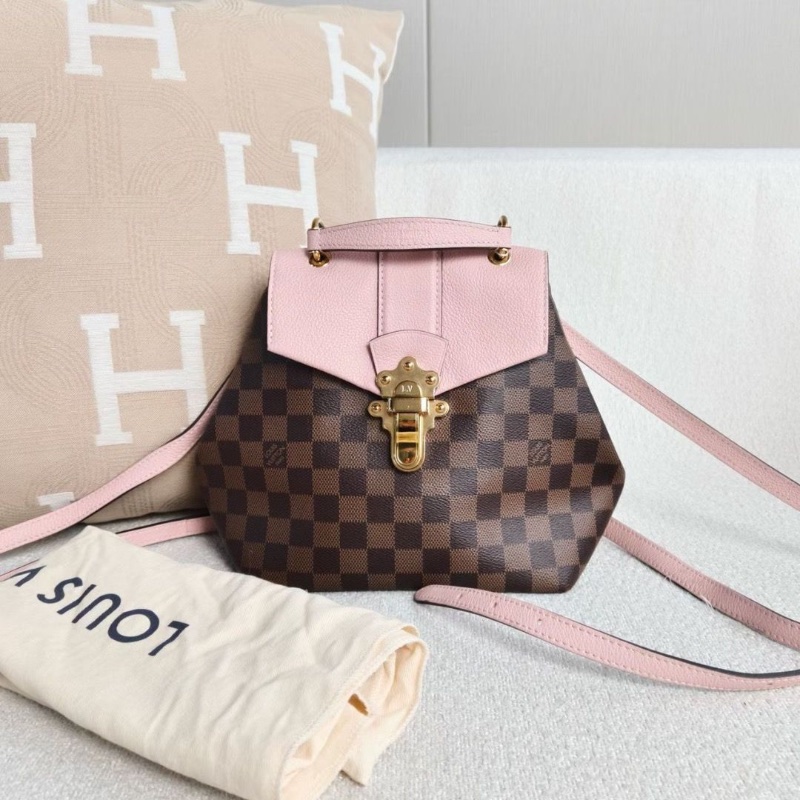 LV Clapton後背包 棕棋盤格拼粉色 金扣20*21*11 98新配件塵袋-2