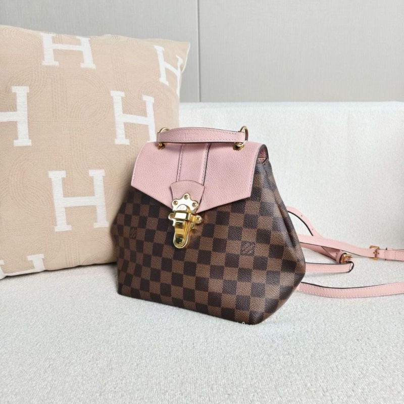 LV Clapton後背包 棕棋盤格拼粉色 金扣20*21*11 98新配件塵袋-6