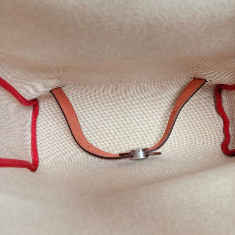 Hermes Herbag後背包紅色拼米色 帆布拼皮29*36*11 99新盒子 塵袋 鑰匙鎖 子袋-5