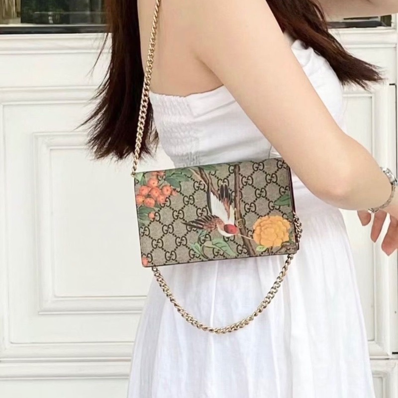 Gucci 老花鳥刺繡鏈條包19*12*3 98新配件盒子塵袋-0
