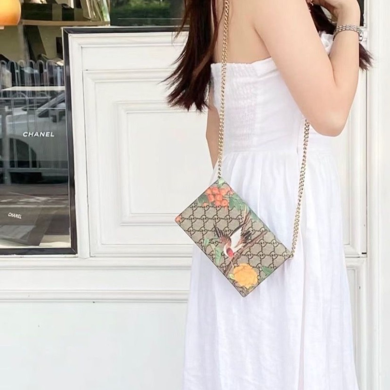 Gucci 老花鳥刺繡鏈條包19*12*3 98新配件盒子塵袋-1