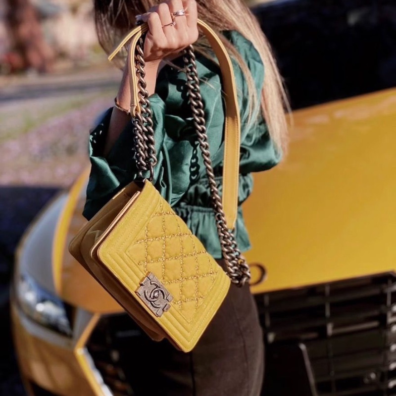 Chanel Leboy中號 黃色牛皮 外縫線 25*15*6.5 98新配件塵袋-0