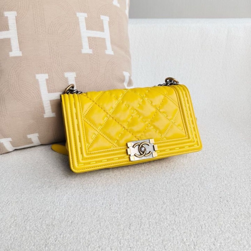 Chanel Leboy中號 黃色牛皮 外縫線 25*15*6.5 98新配件塵袋-3