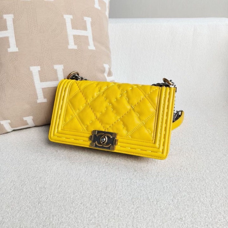 Chanel Leboy中號 黃色牛皮 外縫線 25*15*6.5 98新配件塵袋-4