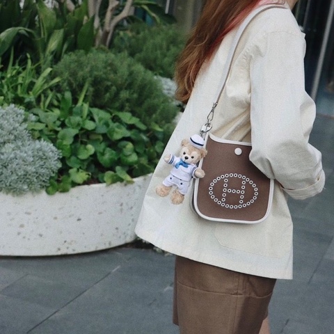 HERMES 伊芙琳大象灰帆布拼皮mini肩背斜背包16*18*5 98新配件盒子塵袋購證