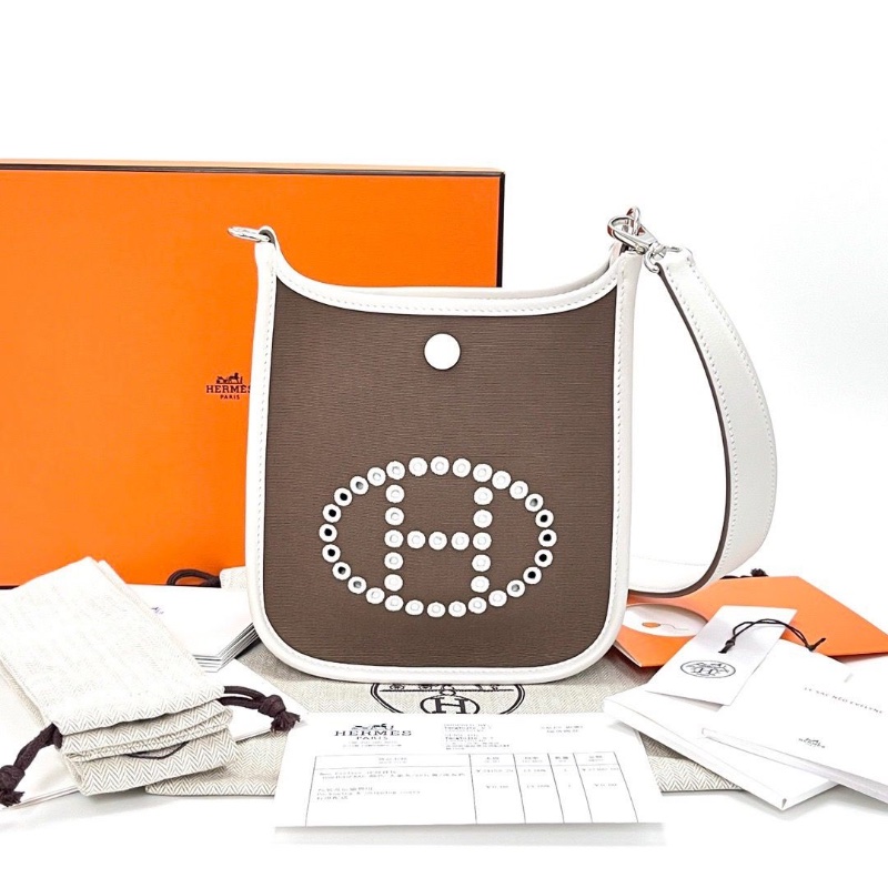 HERMES 伊芙琳大象灰帆布拼皮mini肩背斜背包16*18*5 98新配件盒子塵袋購證-1