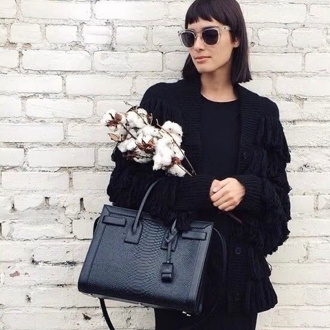 YSL 黑色蛇皮手提肩背斜背32*27*15 98新配件塵袋