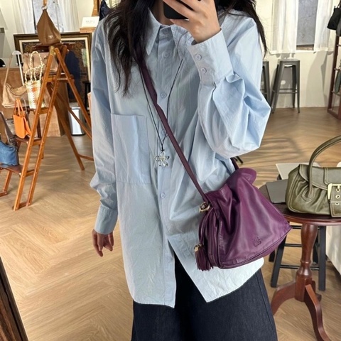 LOEWE FIamenco系列紫色 流蘇福袋肩背斜背包28*26*10 98新配件塵袋