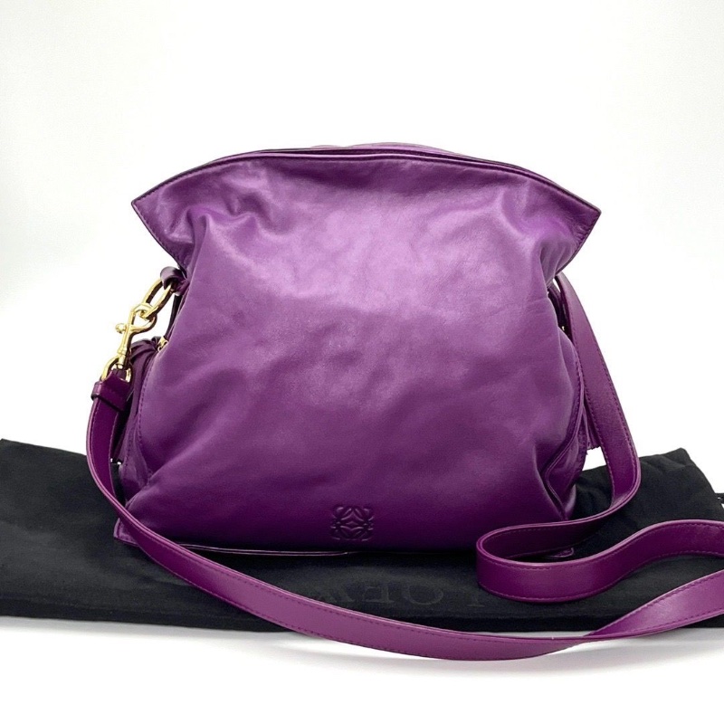 LOEWE FIamenco系列紫色 流蘇福袋肩背斜背包28*26*10 98新配件塵袋-1