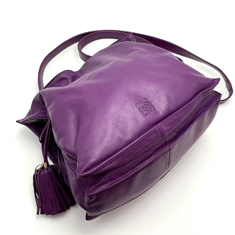 LOEWE FIamenco系列紫色 流蘇福袋肩背斜背包28*26*10 98新配件塵袋-2