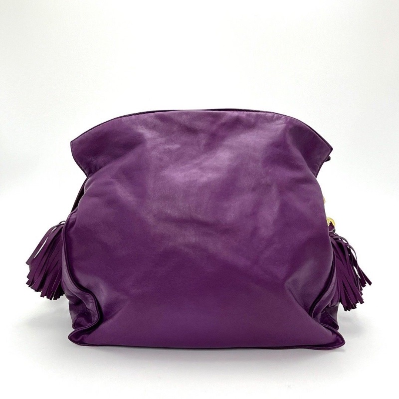 LOEWE FIamenco系列紫色 流蘇福袋肩背斜背包28*26*10 98新配件塵袋-4