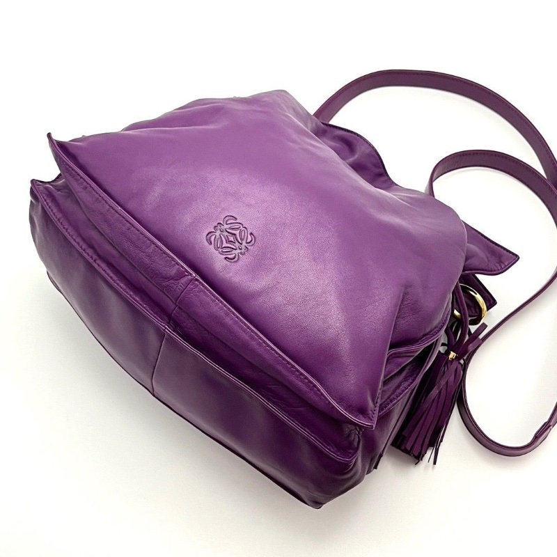 LOEWE FIamenco系列紫色 流蘇福袋肩背斜背包28*26*10 98新配件塵袋-6
