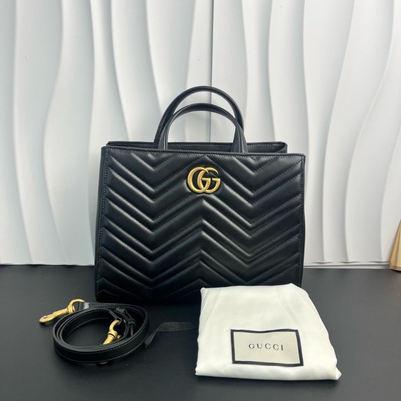 GUCCI Marmont 黑金手提包肩背包經典V紋金色雙G扣26*12*20 98新配件塵袋-1