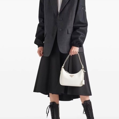 Prada 三合一腋下包經典Saffiano白色hobo鏈條包 雙肩帶 21*13*6.5 98新配件肩帶鏈條塵袋