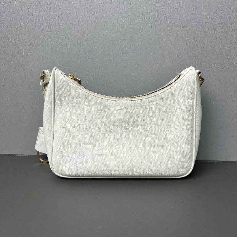Prada 三合一腋下包經典Saffiano白色hobo鏈條包 雙肩帶 21*13*6.5 98新配件肩帶鏈條塵袋-2