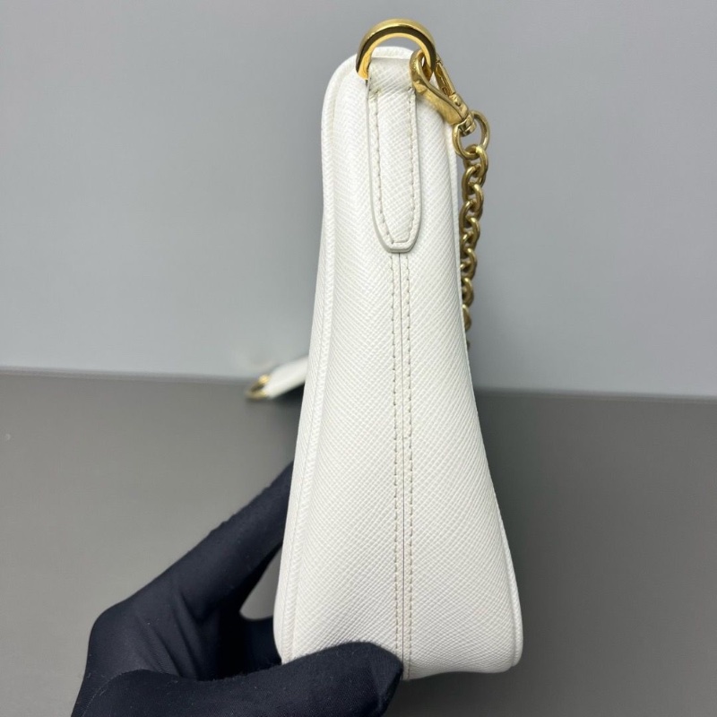 Prada 三合一腋下包經典Saffiano白色hobo鏈條包 雙肩帶 21*13*6.5 98新配件肩帶鏈條塵袋-5